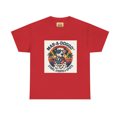 Mar-A-Doggo Retro Graphic Tee — Stars, Stripes & Spots Dog Lover T-Shirt