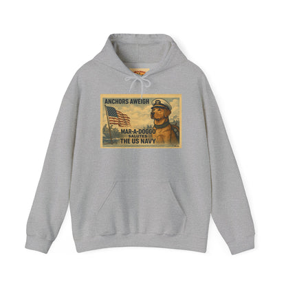 Navy Vintage 'Anchors Aweigh' Hoodie — 'Mar-A-Doggo' Retro Military Pet Design