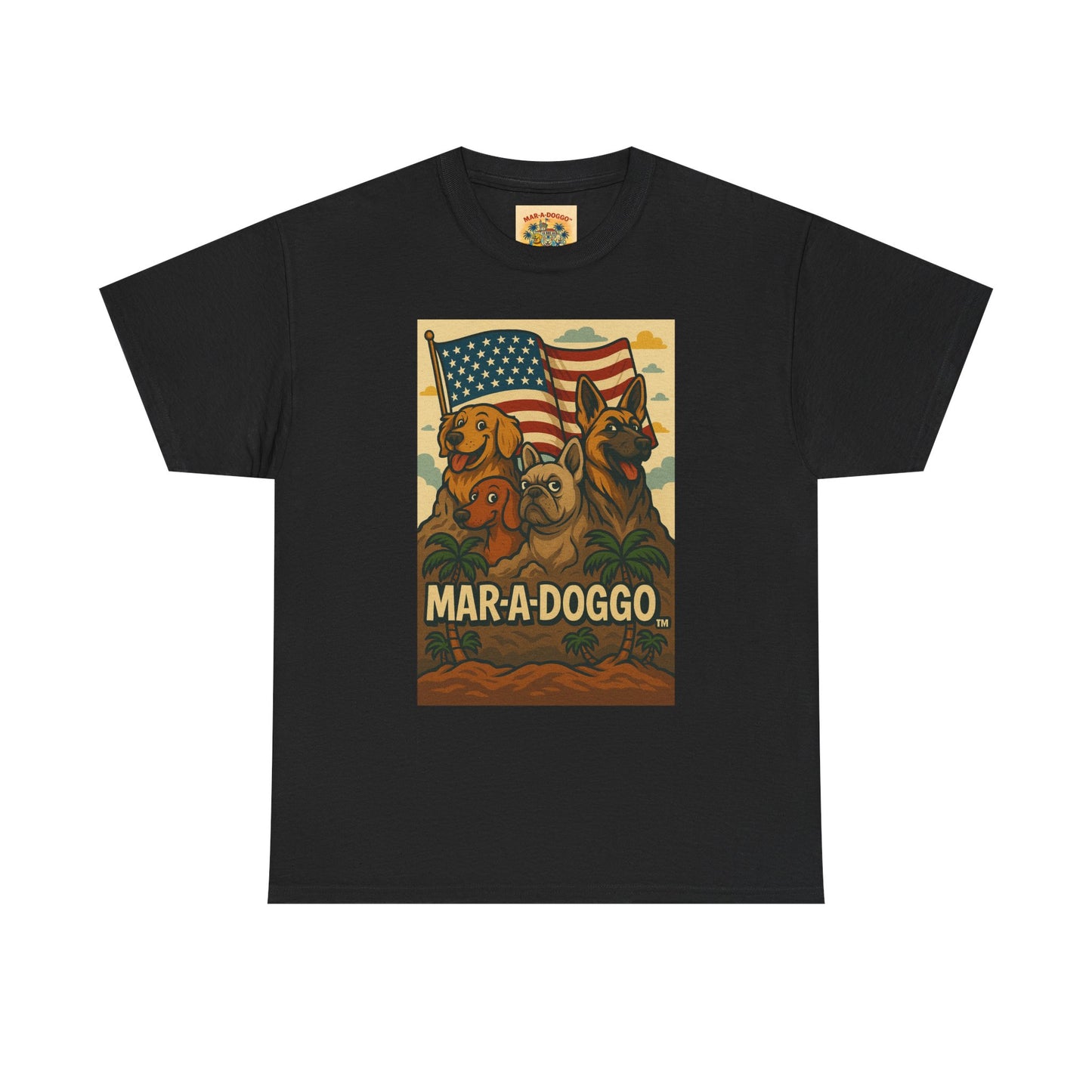 Mar-a-Doggo Patriotic Dog Tee — Vintage American Flag Dog Graphic T-Shirt