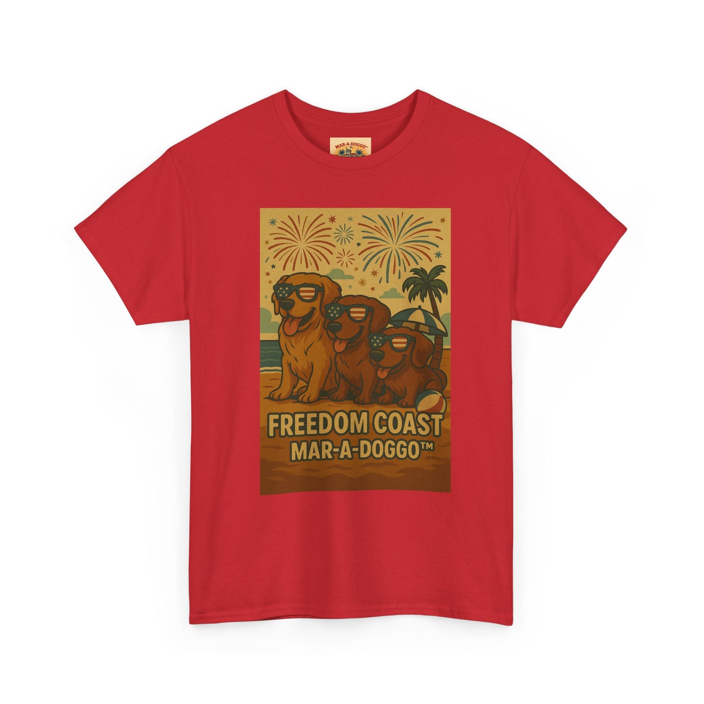 Freedom Coast Tee — "Mar-a-Doggo" Retro Beach Dog Graphic T-Shirt