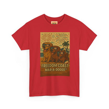Freedom Coast Tee — "Mar-a-Doggo" Retro Beach Dog Graphic T-Shirt