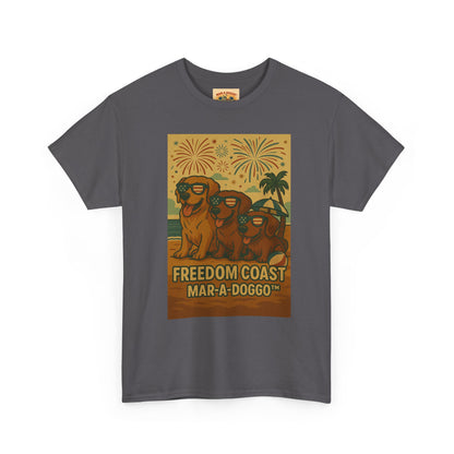 Freedom Coast Tee — "Mar-a-Doggo" Retro Beach Dog Graphic T-Shirt