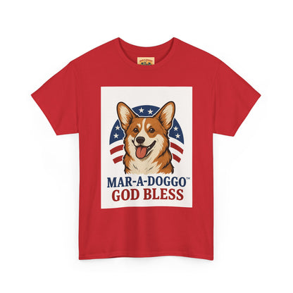 Patriotic Corgi Tee – “Mar-A-Doggo God Bless” Graphic Shirt