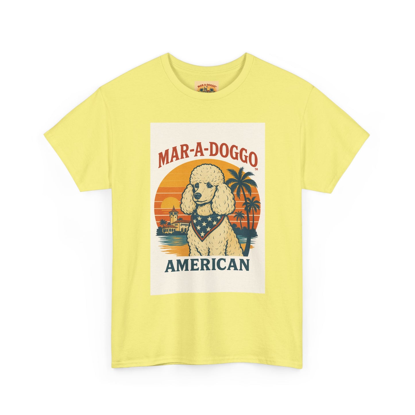 Mar-A-Doggo American T-Shirt — Retro Palm Beach Dog Graphic Tee