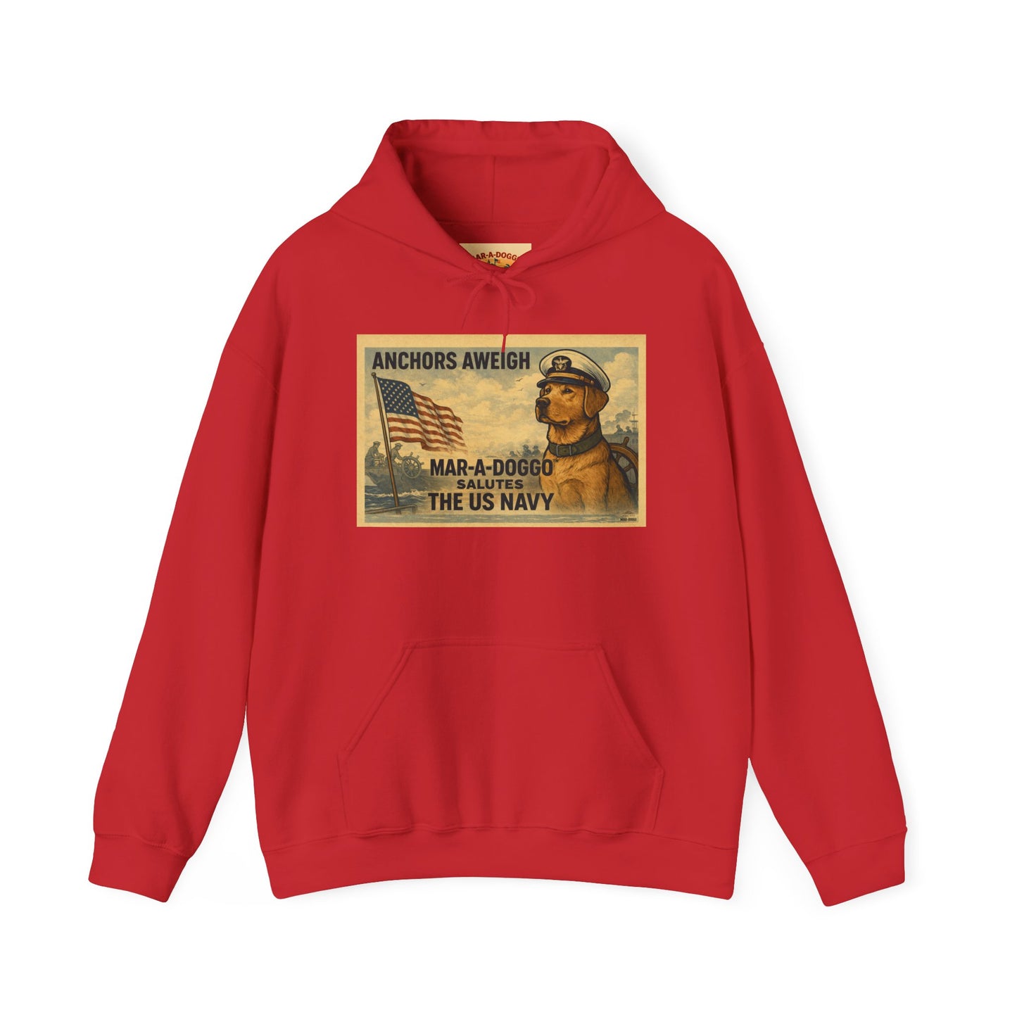Navy Vintage 'Anchors Aweigh' Hoodie — 'Mar-A-Doggo' Retro Military Pet Design