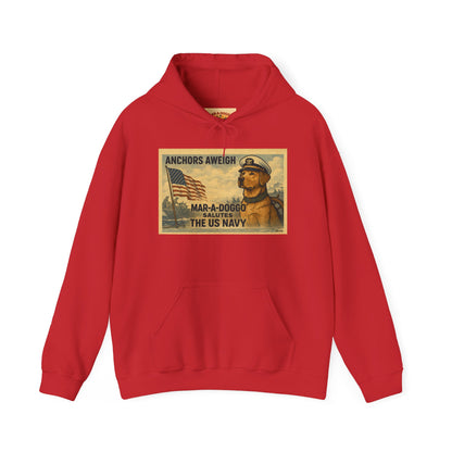 Navy Vintage 'Anchors Aweigh' Hoodie — 'Mar-A-Doggo' Retro Military Pet Design