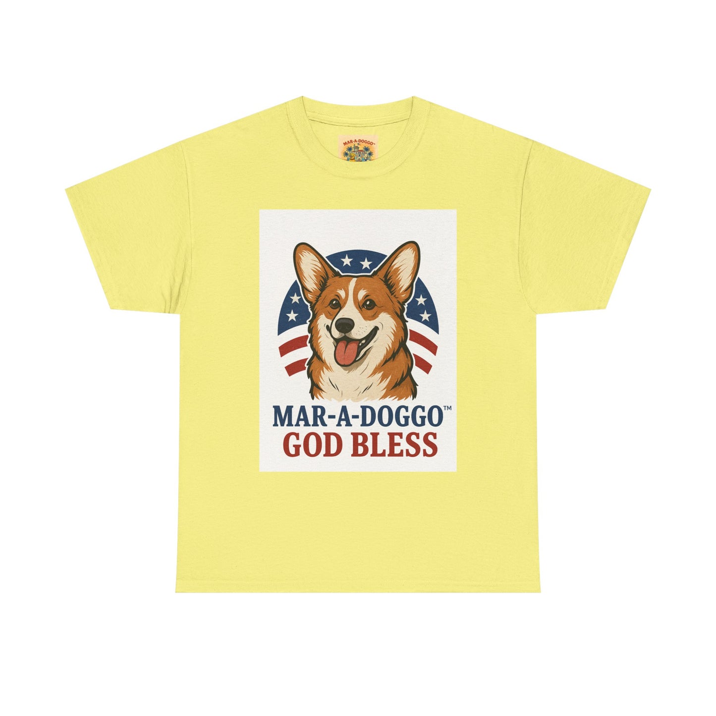 Patriotic Corgi Tee – “Mar-A-Doggo God Bless” Graphic Shirt