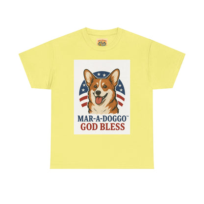Patriotic Corgi Tee – “Mar-A-Doggo God Bless” Graphic Shirt