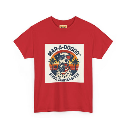Mar-A-Doggo Retro Graphic Tee — Stars, Stripes & Spots Dog Lover T-Shirt