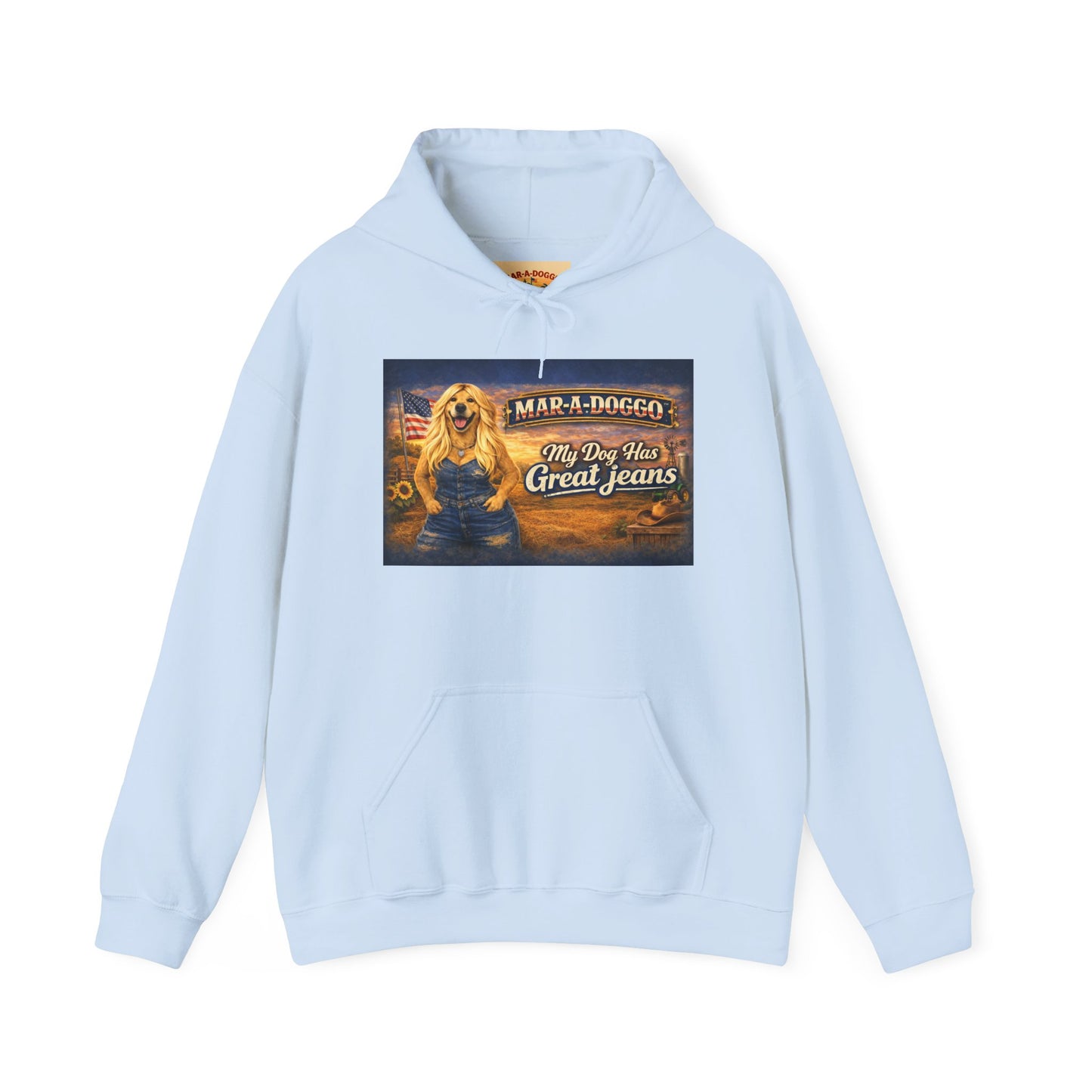 Dog Lover Hoodie — “MAR-A-DOGGO: My Dog Has Great Jeans” Graphic Pullover