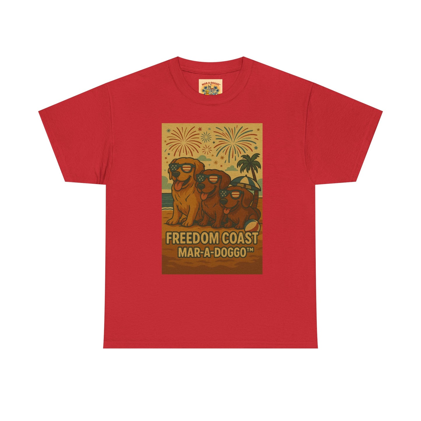 Freedom Coast Tee — "Mar-a-Doggo" Retro Beach Dog Graphic T-Shirt