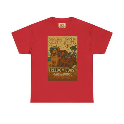 Freedom Coast Tee — "Mar-a-Doggo" Retro Beach Dog Graphic T-Shirt