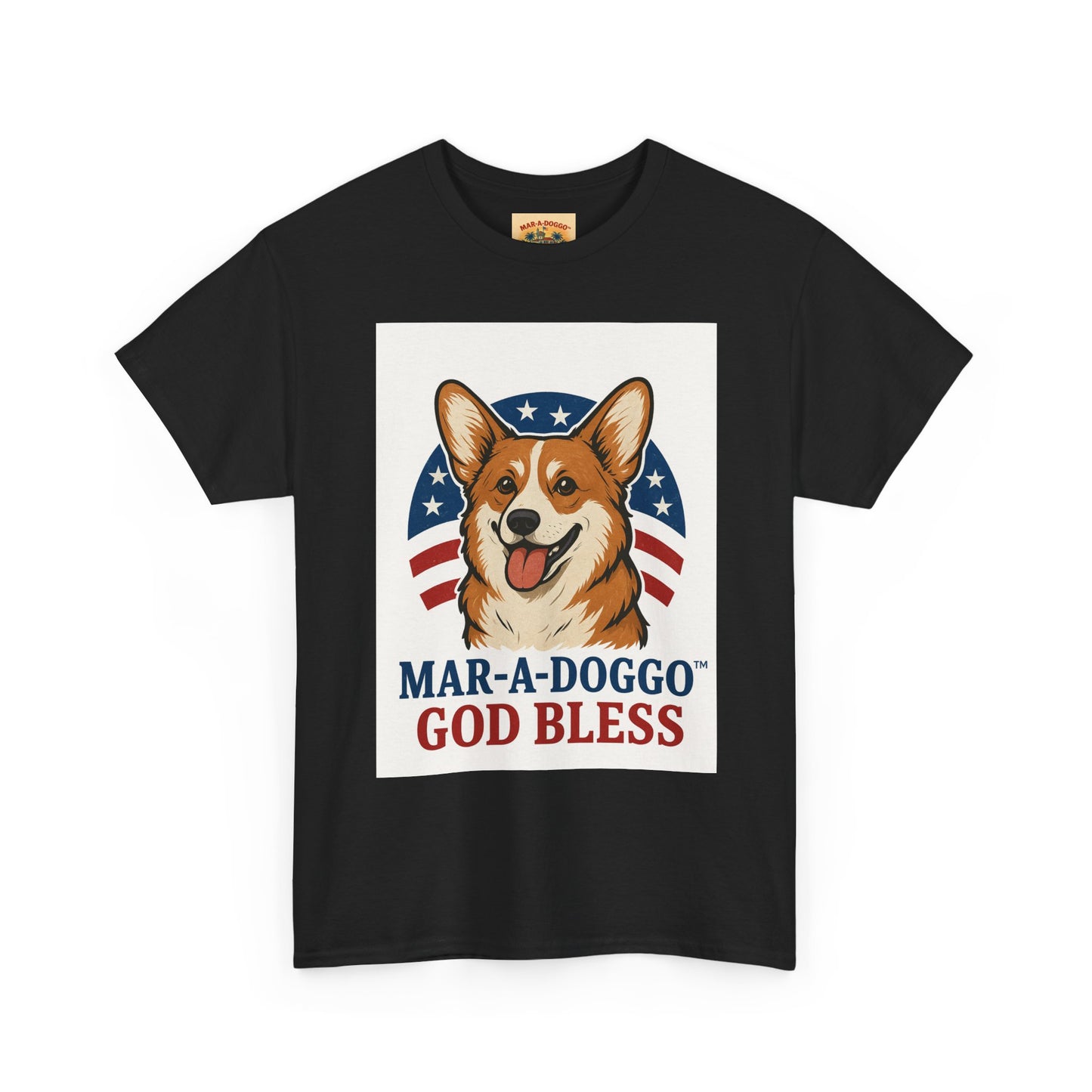 Patriotic Corgi Tee – “Mar-A-Doggo God Bless” Graphic Shirt