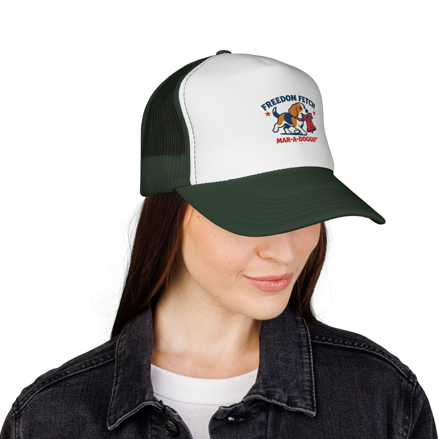 Freedom Fetch Trucker Cap — Patriotic Beagle 'Mar-A-Doggo' Mesh Hat