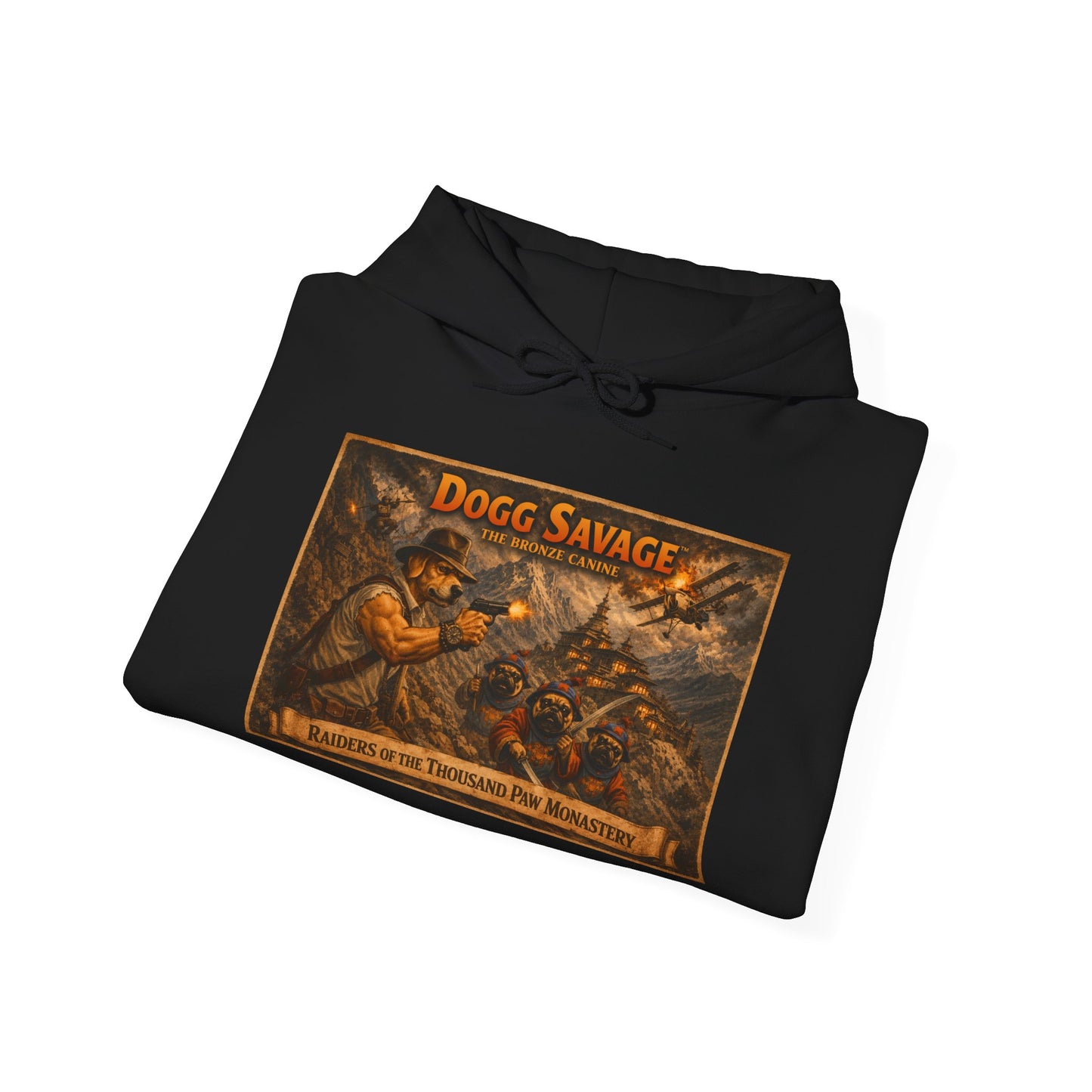 Dogg Savage Graphic Hoodie "Raiders Of The Thousand Paw Monastery" — Retro Band Logo Pullover