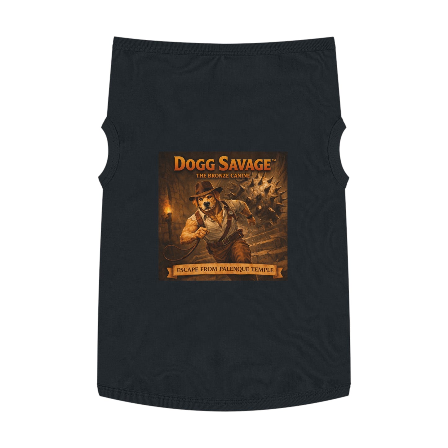 Dog Tank Top — "Dogg Savage: Escape from Palenque Temple" Adventure Graphic Dog Shirt