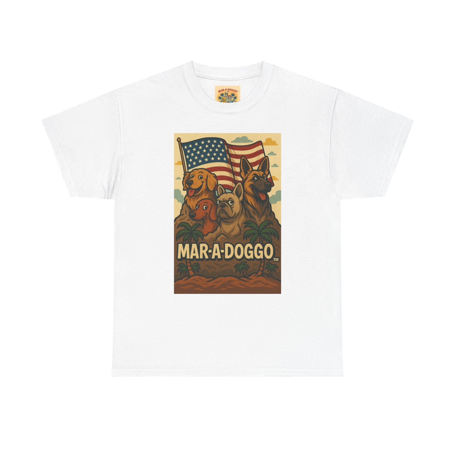Mar-a-Doggo Patriotic Dog Tee — Vintage American Flag Dog Graphic T-Shirt