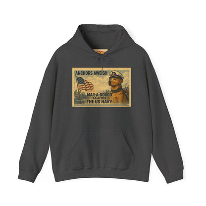 Navy Vintage 'Anchors Aweigh' Hoodie — 'Mar-A-Doggo' Retro Military Pet Design