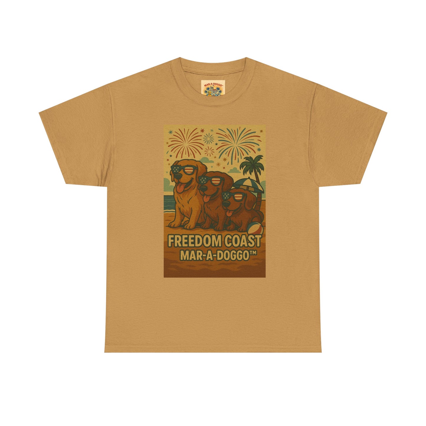 Freedom Coast Tee — "Mar-a-Doggo" Retro Beach Dog Graphic T-Shirt