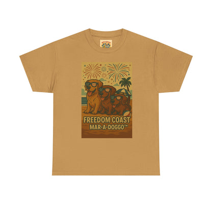 Freedom Coast Tee — "Mar-a-Doggo" Retro Beach Dog Graphic T-Shirt