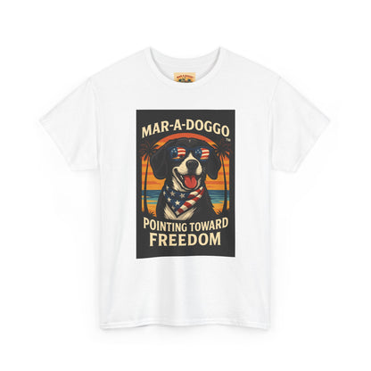 Mar-a-Doggo Tee — Patriotic Dog Graphic T-Shirt (Pointing Toward Freedom)