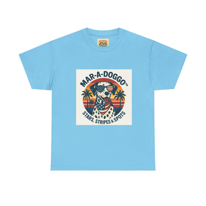 Mar-A-Doggo Retro Graphic Tee — Stars, Stripes & Spots Dog Lover T-Shirt