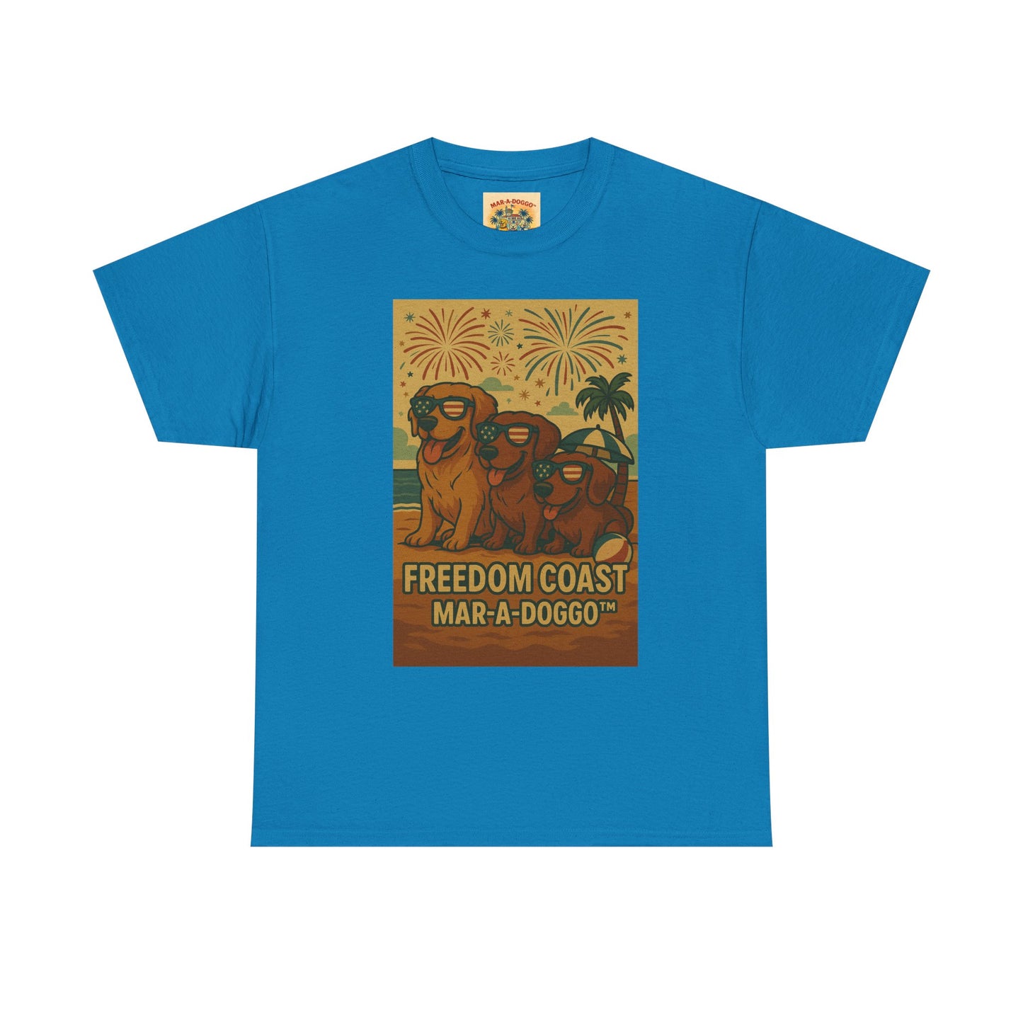 Freedom Coast Tee — "Mar-a-Doggo" Retro Beach Dog Graphic T-Shirt