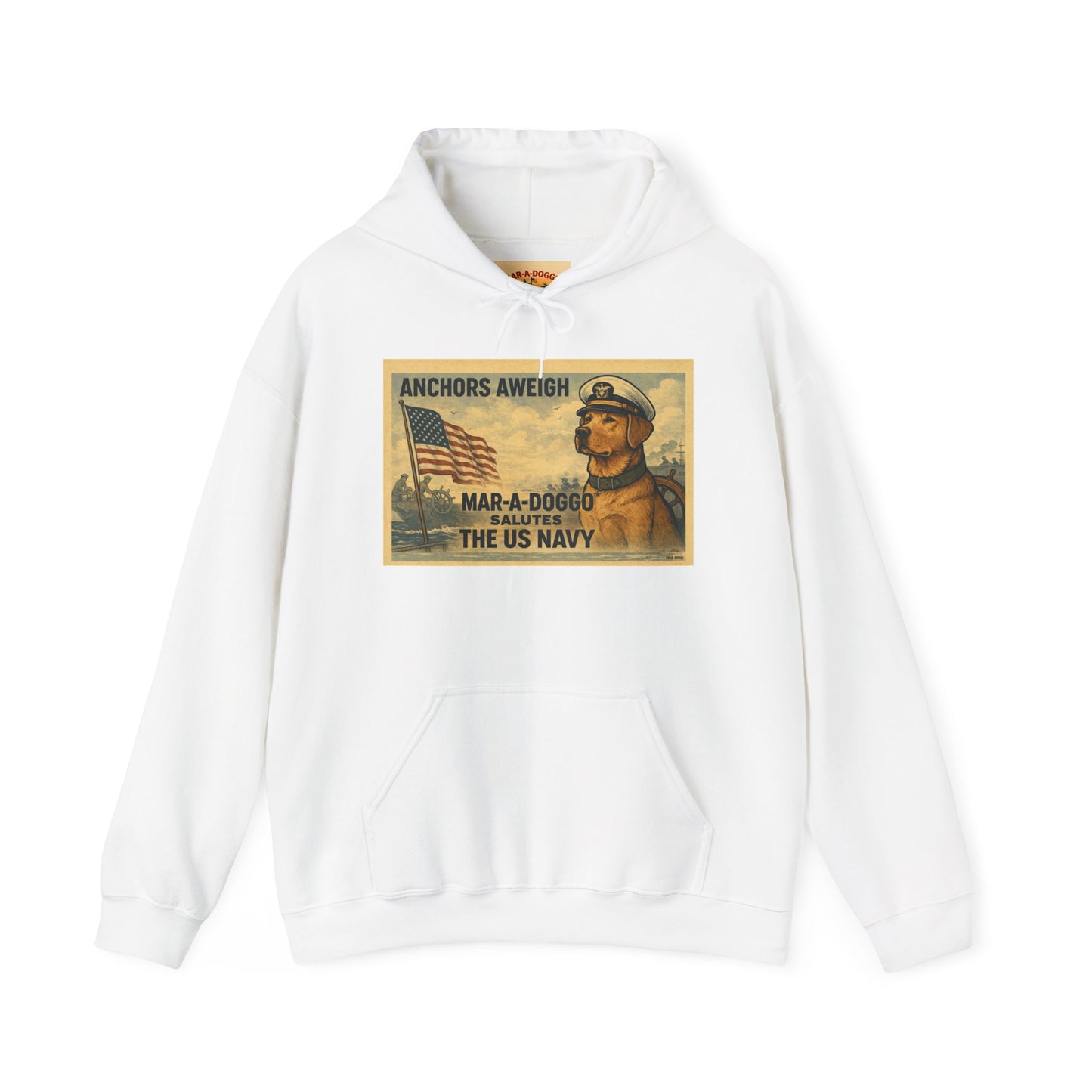 Navy Vintage 'Anchors Aweigh' Hoodie — 'Mar-A-Doggo' Retro Military Pet Design