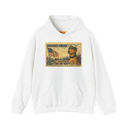 Navy Vintage 'Anchors Aweigh' Hoodie — 'Mar-A-Doggo' Retro Military Pet Design