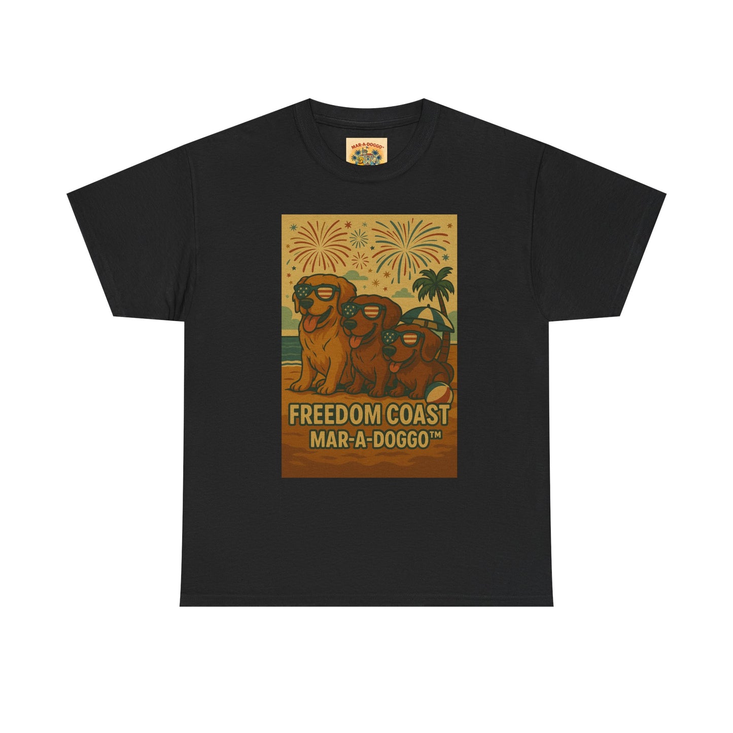 Freedom Coast Tee — "Mar-a-Doggo" Retro Beach Dog Graphic T-Shirt