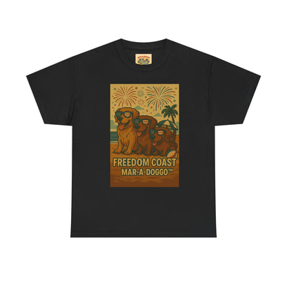 Freedom Coast Tee — "Mar-a-Doggo" Retro Beach Dog Graphic T-Shirt