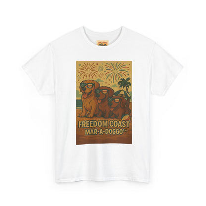 Freedom Coast Tee — "Mar-a-Doggo" Retro Beach Dog Graphic T-Shirt