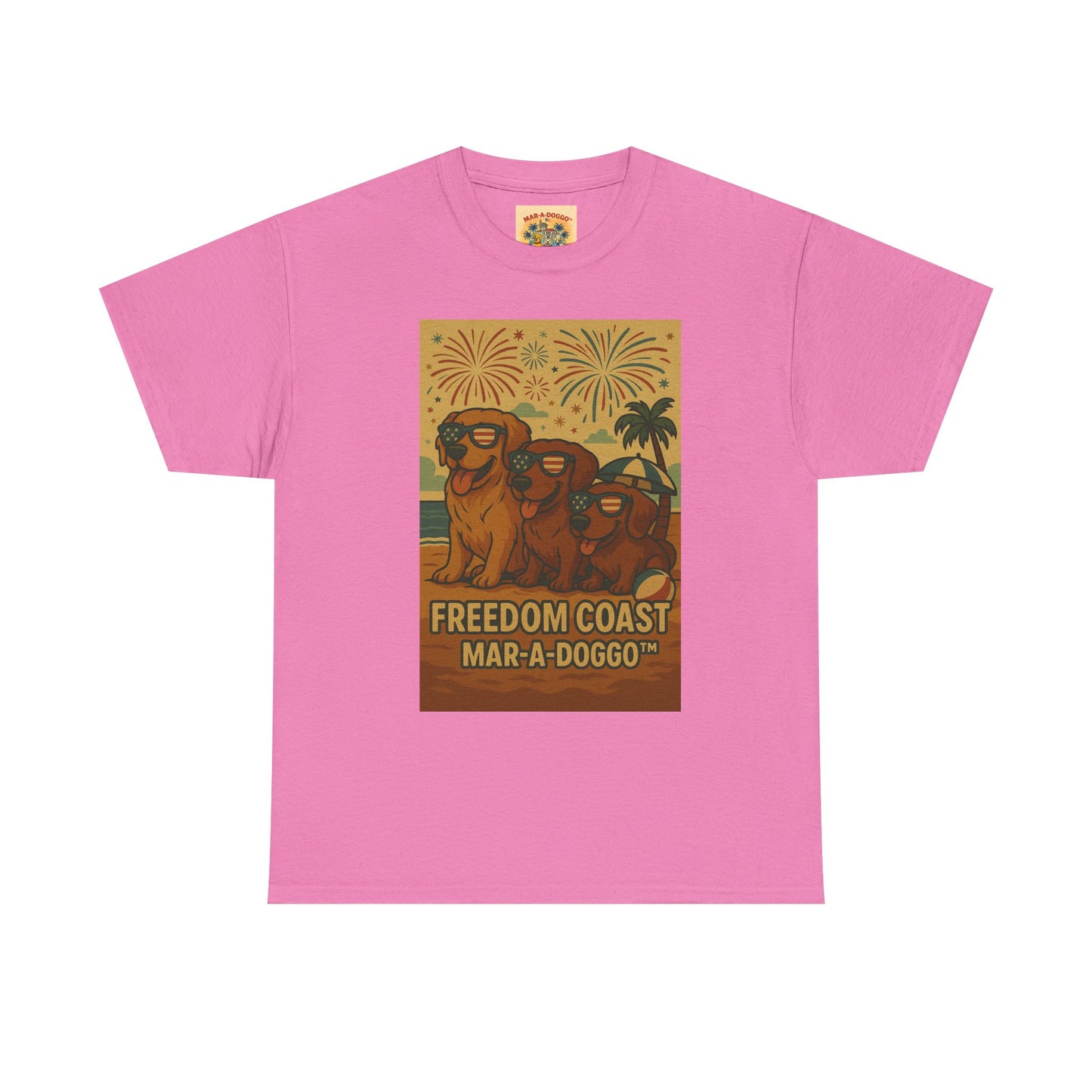 Freedom Coast Tee — "Mar-a-Doggo" Retro Beach Dog Graphic T-Shirt