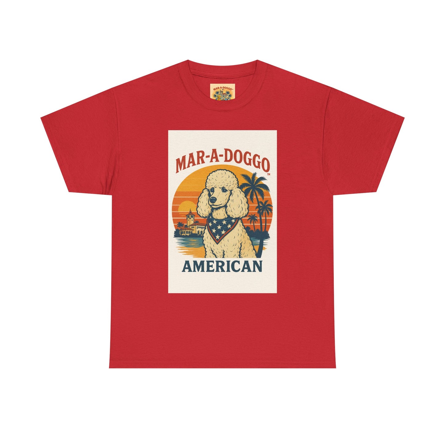 Mar-A-Doggo American T-Shirt — Retro Palm Beach Dog Graphic Tee