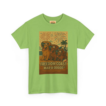 Freedom Coast Tee — "Mar-a-Doggo" Retro Beach Dog Graphic T-Shirt