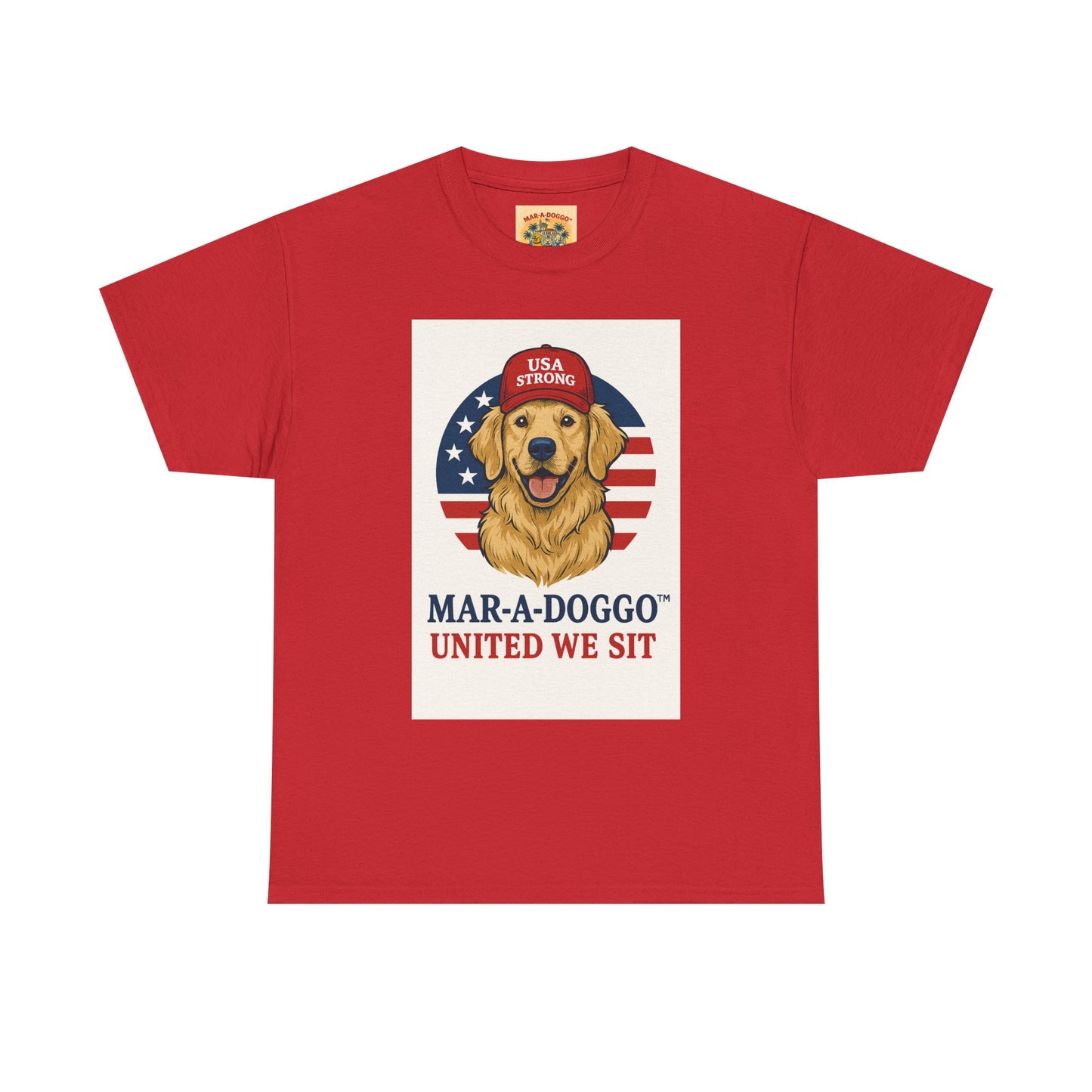 Mar-A-Doggo Tee — Patriotic Golden Retriever 'United We Sit' Shirt