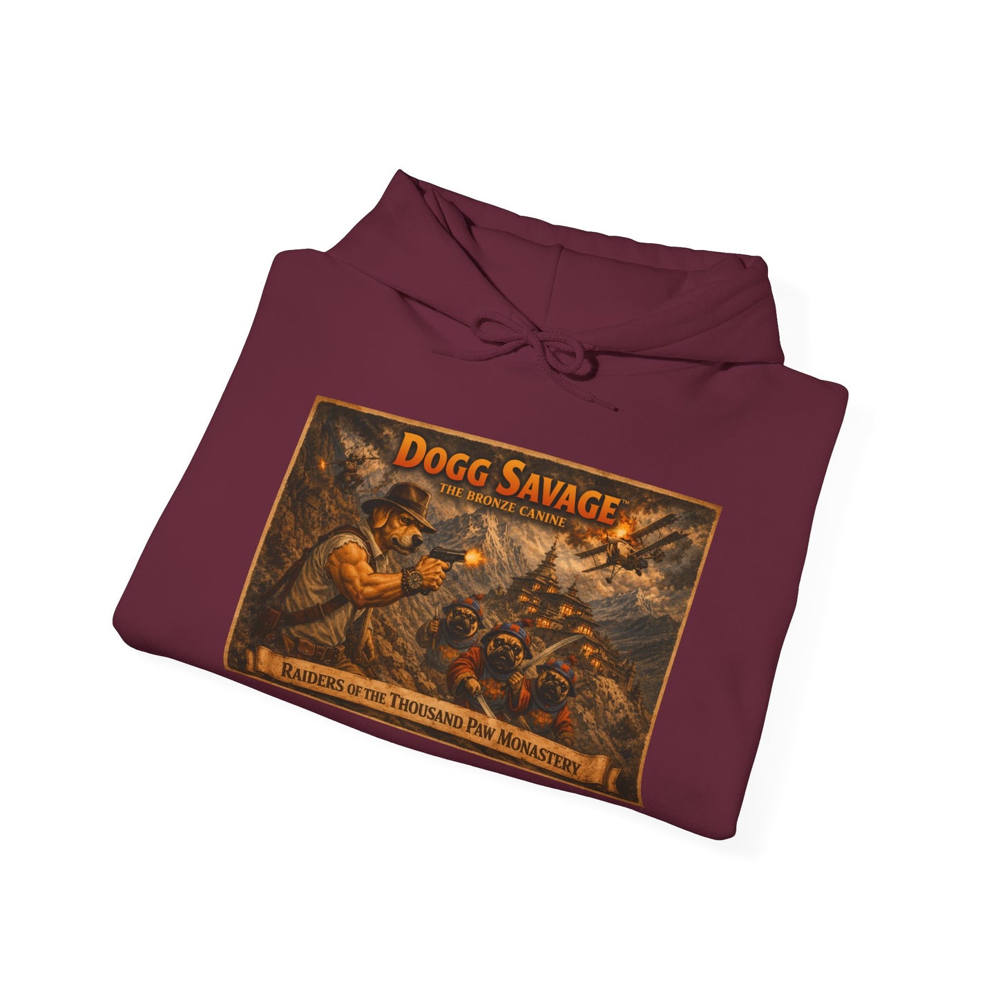 Dogg Savage Graphic Hoodie "Raiders Of The Thousand Paw Monastery" — Retro Band Logo Pullover
