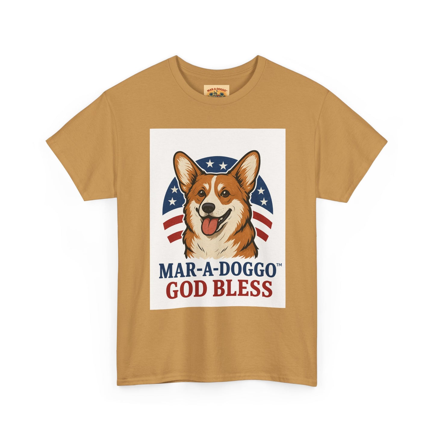 Patriotic Corgi Tee – “Mar-A-Doggo God Bless” Graphic Shirt