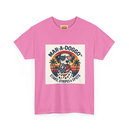 Mar-A-Doggo Retro Graphic Tee — Stars, Stripes & Spots Dog Lover T-Shirt