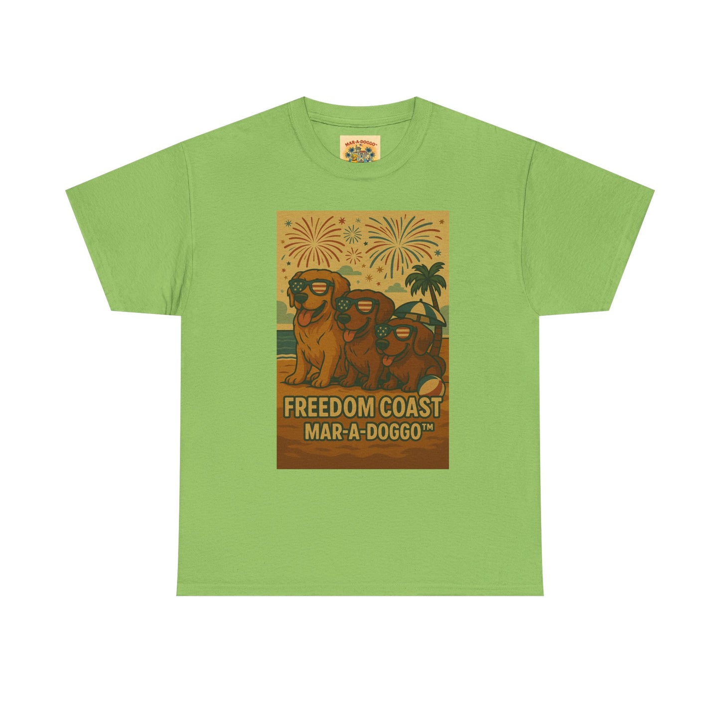 Freedom Coast Tee — "Mar-a-Doggo" Retro Beach Dog Graphic T-Shirt