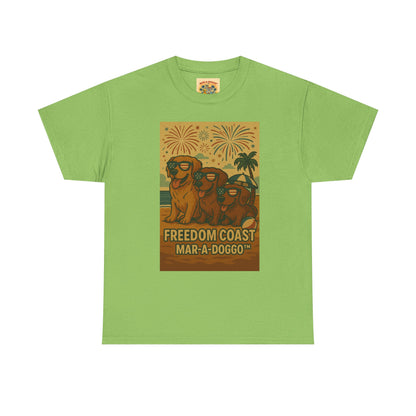 Freedom Coast Tee — "Mar-a-Doggo" Retro Beach Dog Graphic T-Shirt