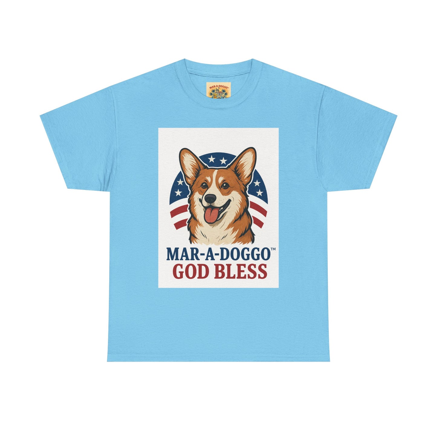 Patriotic Corgi Tee – “Mar-A-Doggo God Bless” Graphic Shirt