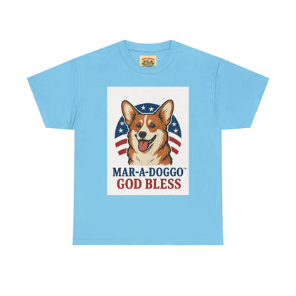 Patriotic Corgi Tee – “Mar-A-Doggo God Bless” Graphic Shirt
