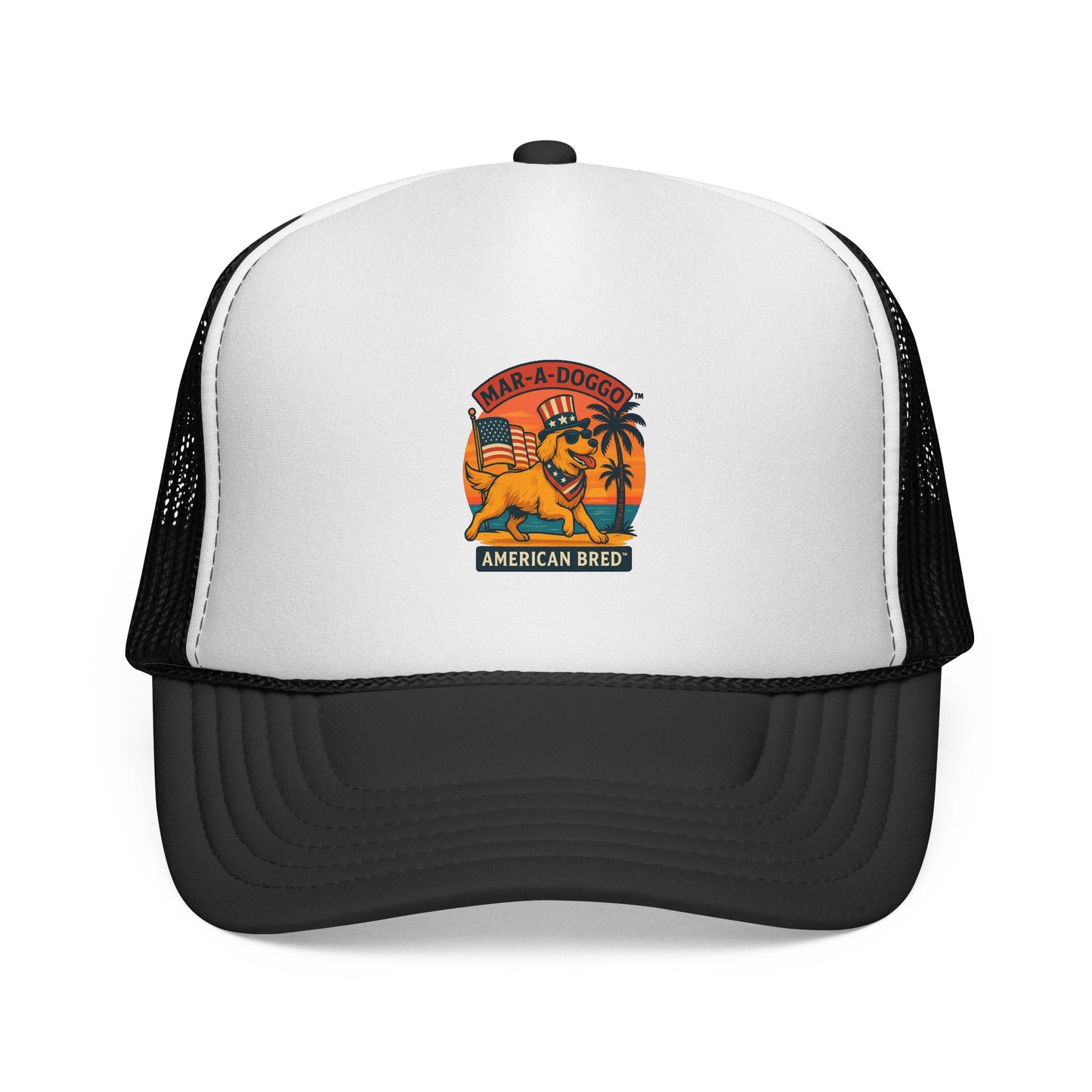 American Bulldog Trucker Hat — 'American Bred' Retro Beach Patch Cap