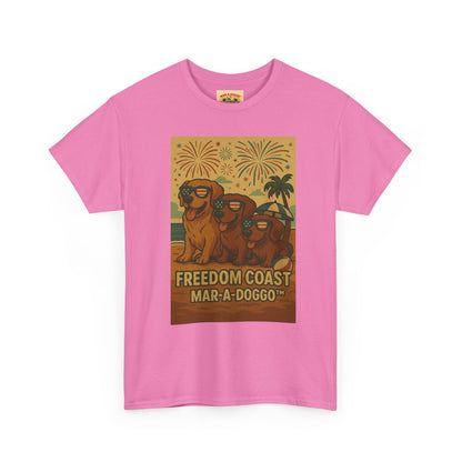 Freedom Coast Tee — "Mar-a-Doggo" Retro Beach Dog Graphic T-Shirt