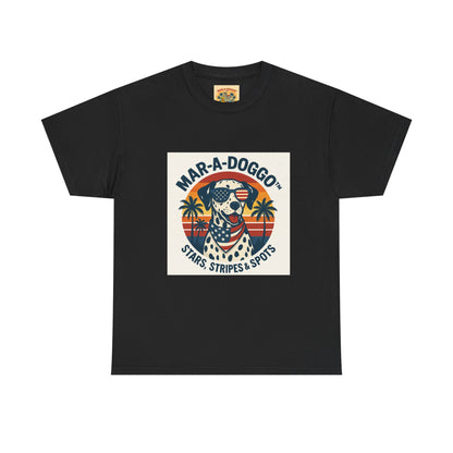 Mar-A-Doggo Retro Graphic Tee — Stars, Stripes & Spots Dog Lover T-Shirt
