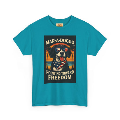 Mar-a-Doggo Tee — Patriotic Dog Graphic T-Shirt (Pointing Toward Freedom)