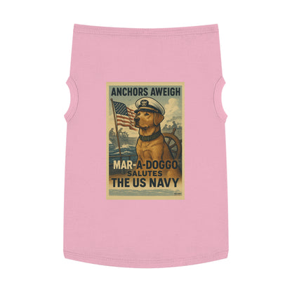 US Navy Dog Tank Top – “Anchors Aweigh / Mar-A-Doggo Salutes the US Navy” Patriotic Pet Tee