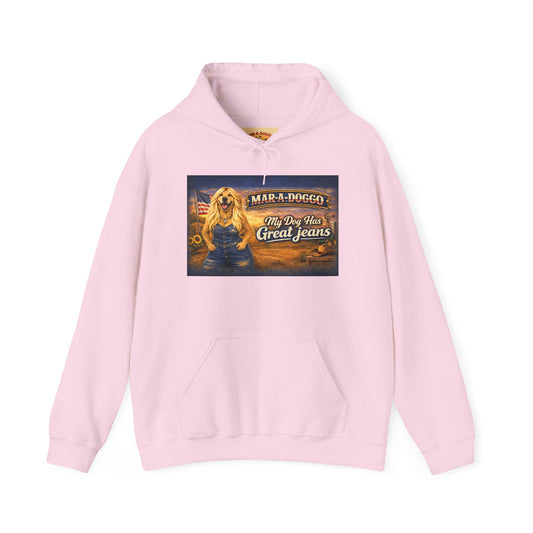 Dog Lover Hoodie — “MAR-A-DOGGO: My Dog Has Great Jeans” Graphic Pullover