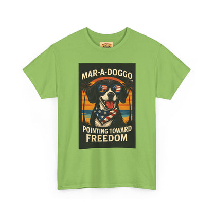 Mar-a-Doggo Tee — Patriotic Dog Graphic T-Shirt (Pointing Toward Freedom)
